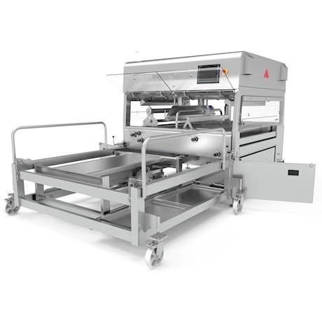 Chocolate enrobing machine for large scale production