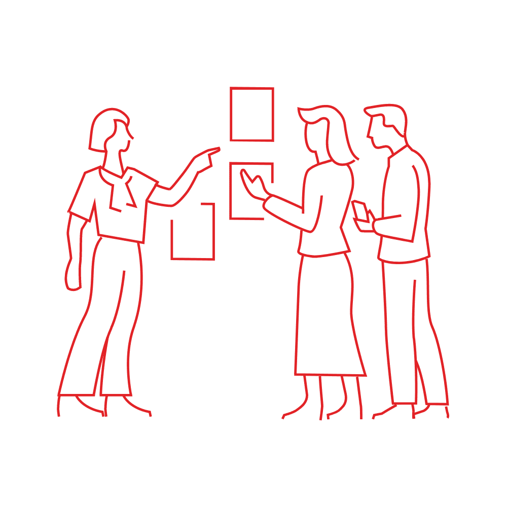 Illustration of a collaborative discussion, symbolizing teamwork and innovation within Aasted’s professional environment