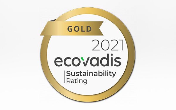 EcoVadis Gold Sustainability Rating 2021 badge – highlighting Aasted's achievement in sustainability practices and commitment to corporate social responsibility