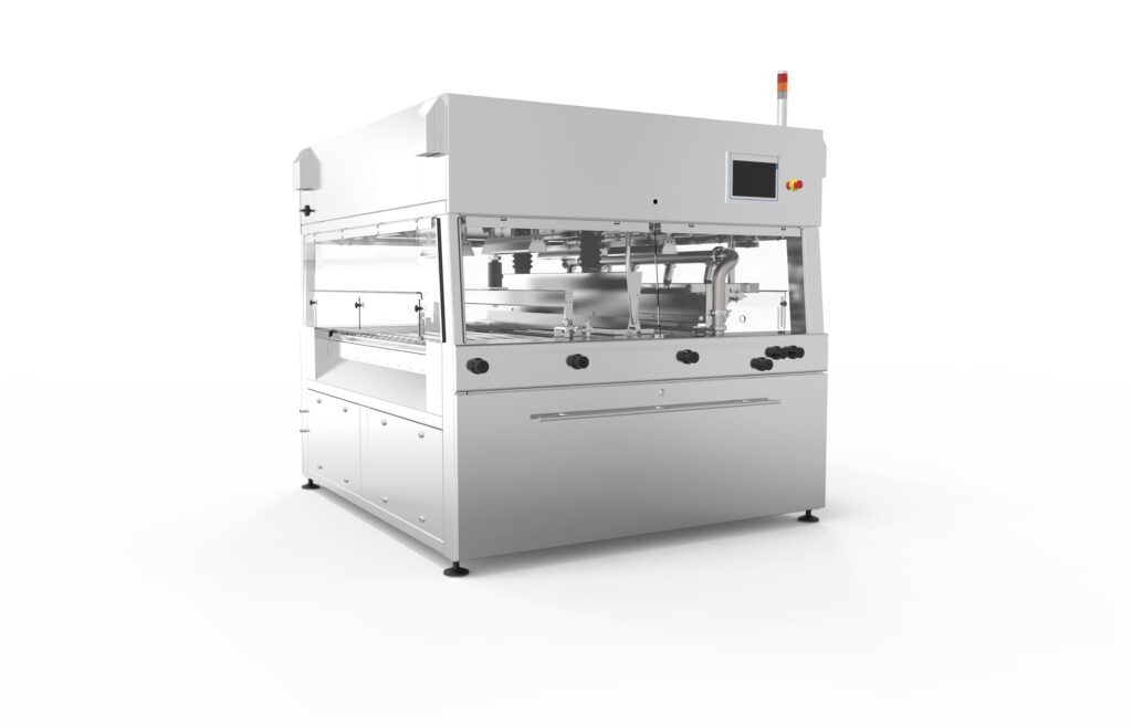 Aasted Nielsen Master Enrober, engineered for precision chocolate coating, ensuring seamless enrobing of confectionery products with a consistent and high-quality finish