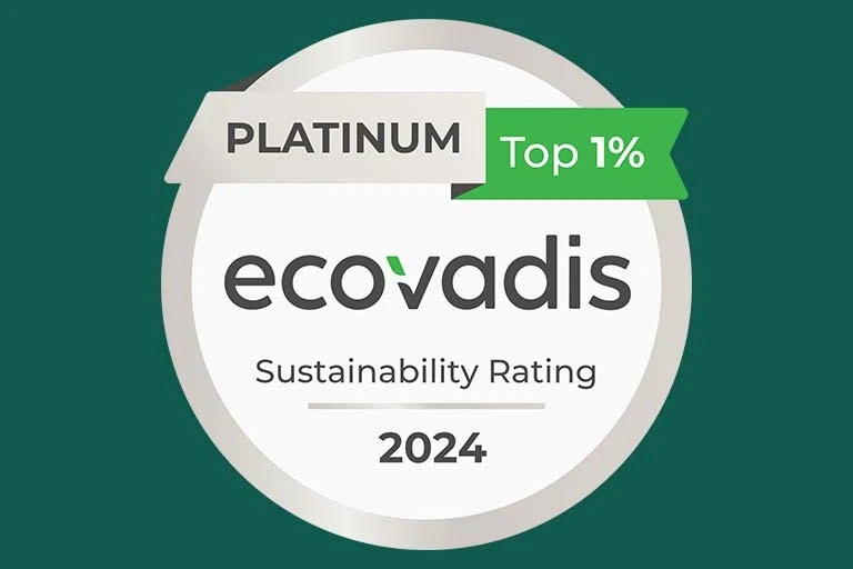 EcoVadis Platinum 2024 sustainability rating badge – Aasted ranked in top 1% for sustainability practices in the food processing industry